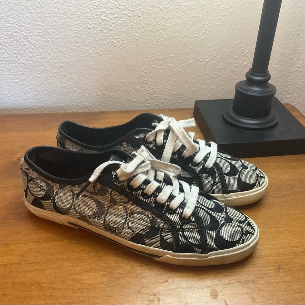 Coach Kameron Signature Canvas Sneakers Sequin Accent Chic Designer Casual - Picture 6 of 8